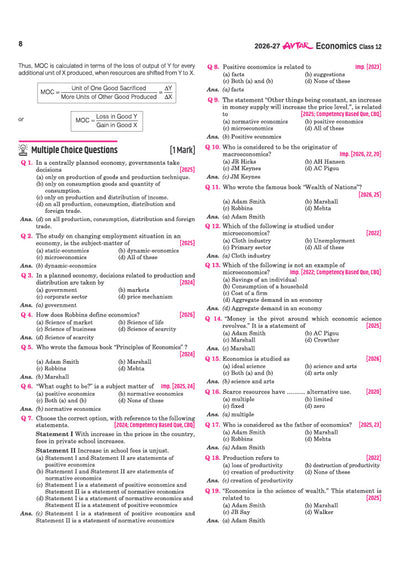 Avtar UP Board Economics Class 12 Exam 2027 | Chapterwise Question Bank | 5 Board-Style Practice Papers | 4 Years Unsolved Papers | Based on NCERT & NEP 2020
