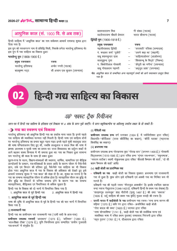 Avtar UP Board Samanya Hindi Class 11 Exam 2027 | Chapterwise Question Bank | 5 Practice Papers | Unit Test | Based on NCERT & NEP 2020