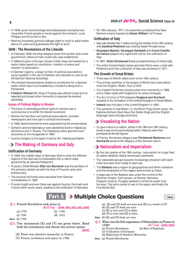 Avtar UP Board Social Science Class 10 Exam 2027 | Chapterwise Question Bank | 5 Board-Style Practice Papers | 5 Years Solved Papers | OMR Sheet | Based on NEP 2020