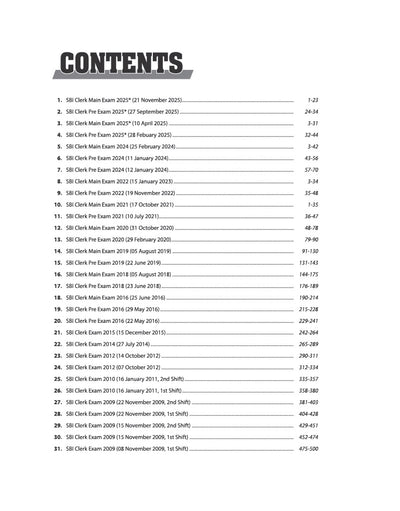 SBI Clerk Pre + Main Exam 2026 | 20+ Solved Papers 2025–2009 | Detailed Solutions to Every Question | Collection of Authentic Previous Years’ Papers