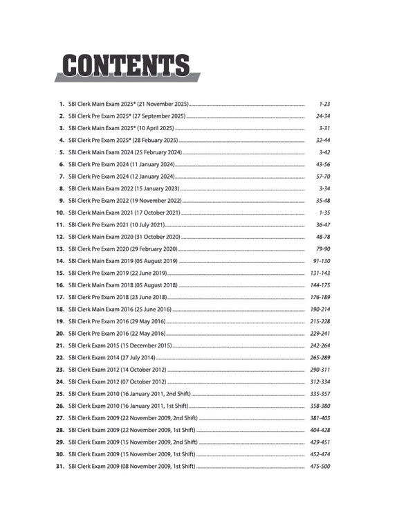 SBI Clerk Pre + Main Exam 2026 | 20+ Solved Papers 2025–2009 | Detailed Solutions to Every Question | Collection of Authentic Previous Years’ Papers