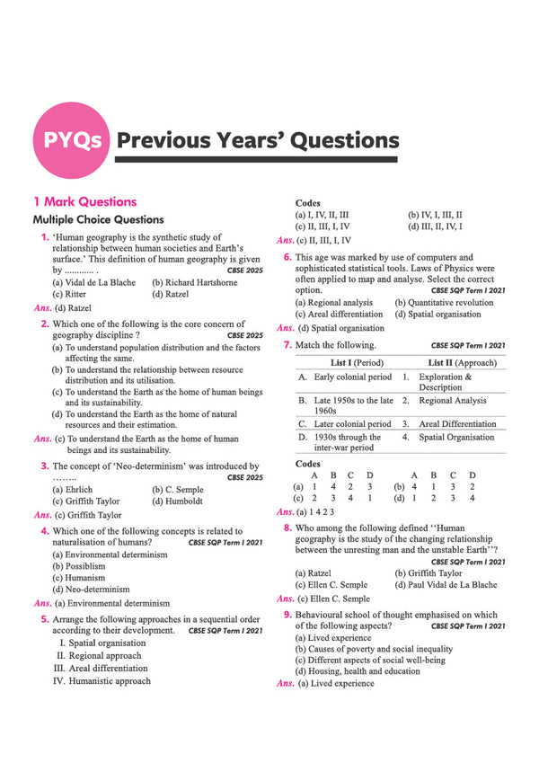 CBSE Geography Class 12 Chapterwise Question Bank for Board Exam 2027 | Chapterwise PYQs with Revision Theory, Detailed Answers, Exam Tips & Sample Papers as per Latest CBSE Syllabus & Exam Pattern
