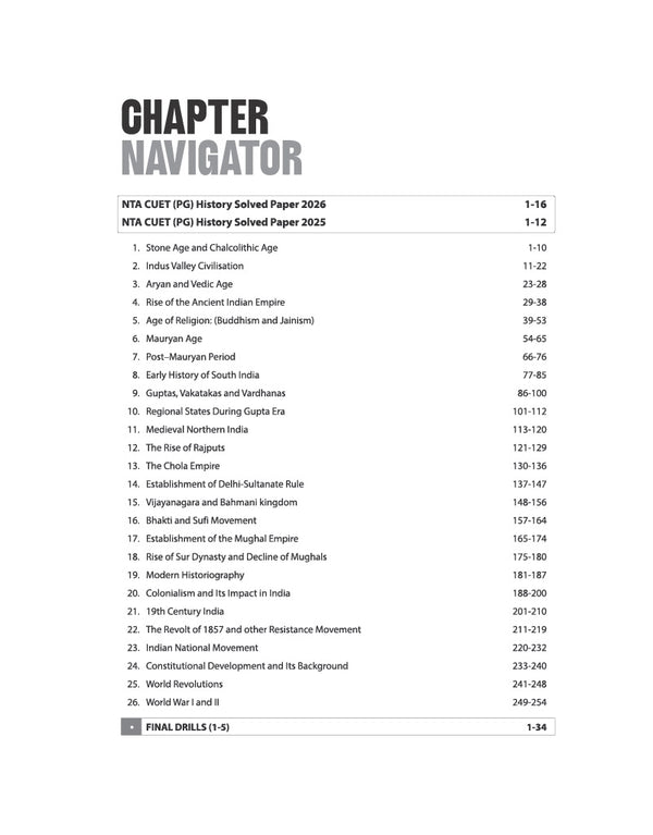 CUET PG History Exam 2027 | Chapterwise Notes & Question Bank | 1500+ Exam Pattern MCQs | 5 Final Drills (Practice Papers) | 2026 Solved Paper | Based on Latest NTA Test Pattern