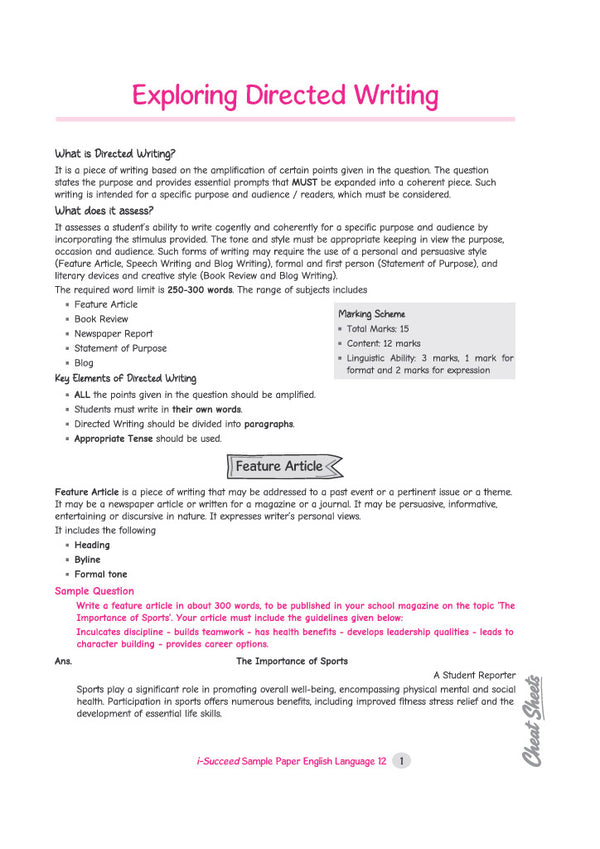 i-Succeed ISC 10 Sample Question Papers Class 12 English Language (Paper 1) Exam 2027 | Exploring Directed Line, Council Style Detailed Answers, Latest Specimen with Detailed Answers | Based on ISC Syllabus 2027