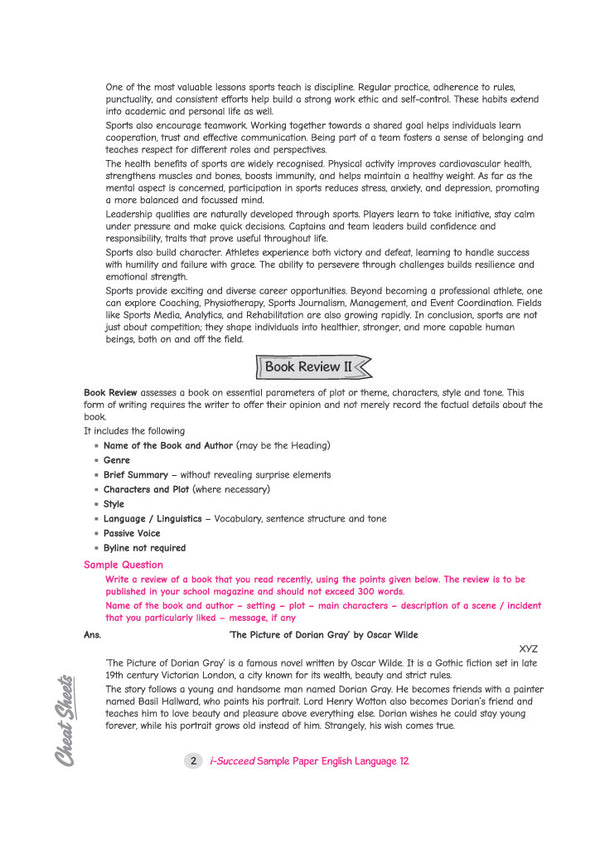 i-Succeed ISC 10 Sample Question Papers Class 12 English Language (Paper 1) Exam 2027 | Exploring Directed Line, Council Style Detailed Answers, Latest Specimen with Detailed Answers | Based on ISC Syllabus 2027