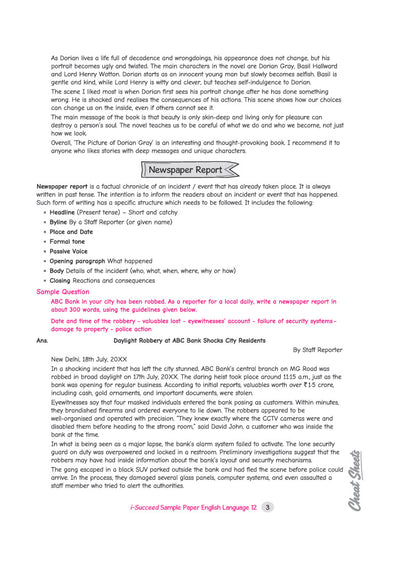 i-Succeed ISC 10 Sample Question Papers Class 12 English Language (Paper 1) Exam 2027 | Exploring Directed Line, Council Style Detailed Answers, Latest Specimen with Detailed Answers | Based on ISC Syllabus 2027