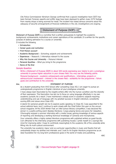 i-Succeed ISC 10 Sample Question Papers Class 12 English Language (Paper 1) Exam 2027 | Exploring Directed Line, Council Style Detailed Answers, Latest Specimen with Detailed Answers | Based on ISC Syllabus 2027