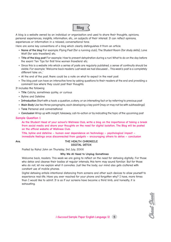 i-Succeed ISC 10 Sample Question Papers Class 12 English Language (Paper 1) Exam 2027 | Exploring Directed Line, Council Style Detailed Answers, Latest Specimen with Detailed Answers | Based on ISC Syllabus 2027