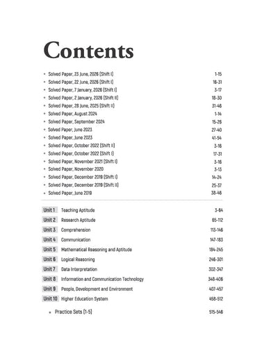 NTA UGC NET/JRF/SET Paper 1 Study Guide with Solved Papers 2026–2019 | Teaching & Research Aptitude | Complete Theory, Unitwise Practice Questions with PYQs, Detailed Solutions & 5 Practice Sets