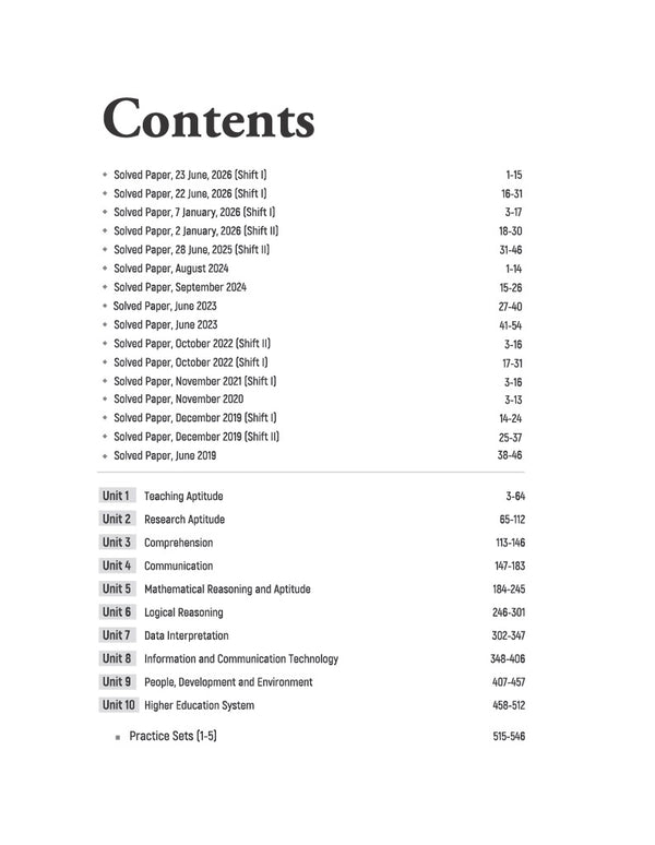 NTA UGC NET/JRF/SET Paper 1 Study Guide with Solved Papers 2026–2019 | Teaching & Research Aptitude | Complete Theory, Unitwise Practice Questions with PYQs, Detailed Solutions & 5 Practice Sets