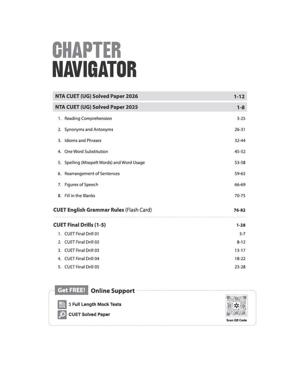 CUET UG 2027 English Language  (Section I-A) | Chapterwise Notes & Question Bank | 1000+ MCQs, 5 Final Drills & CUET 2026 Solved Paper | Flash Cards | Free Online Mock Test