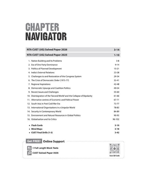 CUET UG 2027 Political Science | Chapterwise Notes & Question Bank | 1000+ MCQs, 5 Final Drills & CUET 2026 Solved Paper | Mindmaps & Flash Cards | Free Online Mock Test