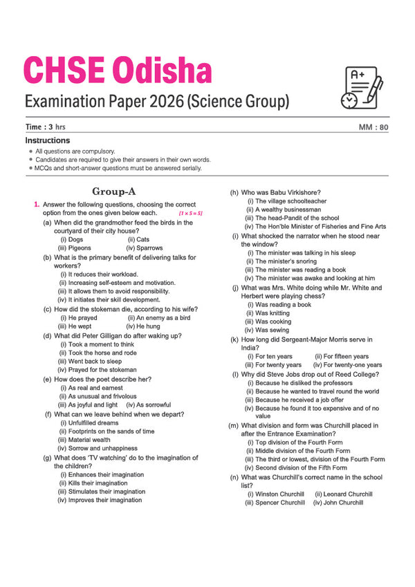 CHSE Odisha Exam Master 2027 English (+2 Second Year) | Class 12 | 15 Sample Papers & Chapterwise Solved Papers (2026–2018) | Chapterwise Revision Notes, Odisha State Textbook Imp Questions