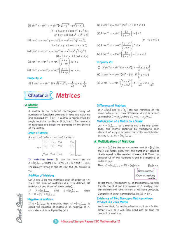 i-Succeed ICSE 10 Sample Question Papers Class 12 Mathematics Exam 2027 | Colour-Coded Revision Cheat Sheets, Council Style Detailed Answers, Mind Maps for Last Minute Revision | Based on ISC Syllabus 2027