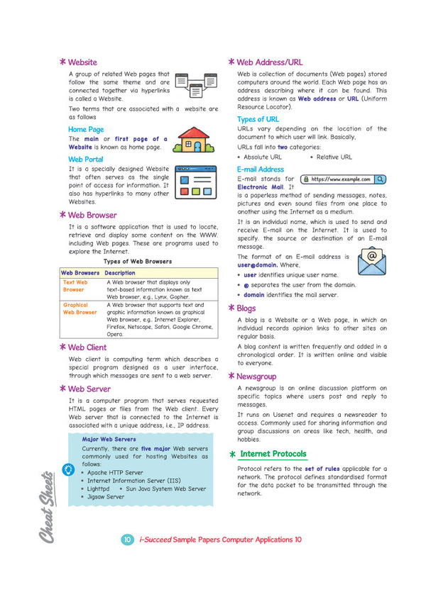 i-Succeed CBSE 10 Sample Question Papers Class 10 Computer Applications Exam 2027 | Colour-Coded Revision Cheat Sheets, HTML Codes with Screenshot | FREE SUPER POWER KIT | Based on Latest CBSE SQP Released 21 Sept 2026