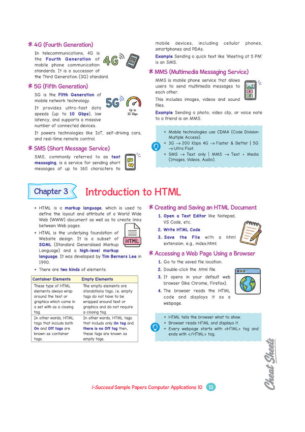 i-Succeed CBSE 10 Sample Question Papers Class 10 Computer Applications Exam 2027 | Colour-Coded Revision Cheat Sheets, HTML Codes with Screenshot | FREE SUPER POWER KIT | Based on Latest CBSE SQP Released 21 Sept 2026