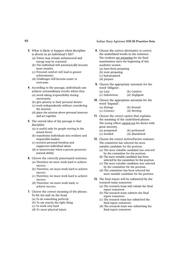 Indian Navy Agniveer SSR (Senior Secondary Recruit) Exam | 30 Practice Sets Based on Latest Exam Pattern & Syllabus | Official Sample Papers, OMR-Based Answer Sheets, Detailed Solutions & Exam-Level Questions