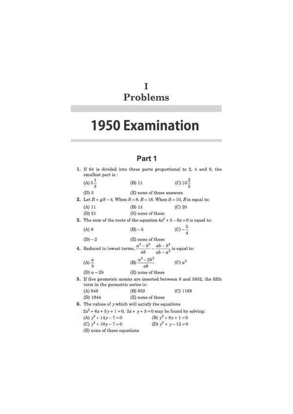 Classic Texts Series The Contest Problem Book I by Charles T. Salkind | Annual High School Mathematics Exams 1950–1960 | Math Practice Book for Olympiads, JEE, NTSE, CUET & Other Competitive Exams 2027