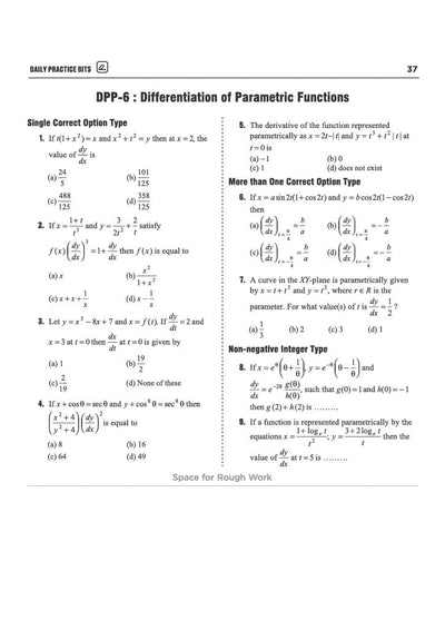 Chapter 05 Continuity and Differentiability textbook page from Arihant Prep Master JEE Main and Advanced Mathematics Class 12 displaying DPP-1 on Continuity of Function at a Point and Continuity of Function in Closed Interval featuring single correct multiple-choice questions on piecewise limits, irrational and rational Dirichlet-type function continuity, and indeterminant exponential forms