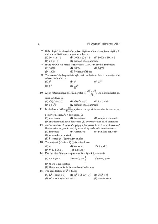 Classic Texts Series The Contest Problem Book I by Charles T. Salkind | Annual High School Mathematics Exams 1950–1960 | Math Practice Book for Olympiads, JEE, NTSE, CUET & Other Competitive Exams 2027