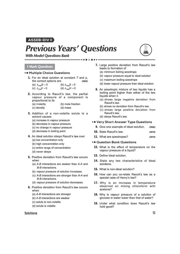 Exam Master Chemistry Class 12 for ASSEB Division-II Exam 2027 | Chapterwise & Topicwise Coverage of Complete Syllabus, Board Questions (2026–2009), Model Question Bank Solutions & Sample Papers