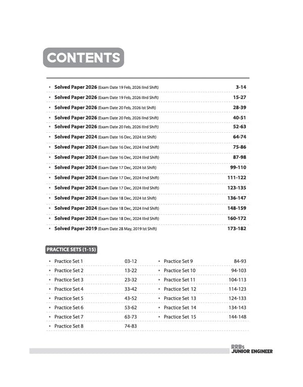 RRBs Junior Engineer Computer Based Test 2026-27 Satge I ( 15 Practice Sets + 15 Solved Papers ( 2026 , 2024 & 2019 ))