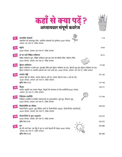 Table of contents from Arihant All in One Ganit Class 10 Hindi Medium reference book showing chapterwise index from Vastavik Sankhyaen, Bahupad, Do Char Wale Rakhik Samikaran to Vritt for CBSE Exam 2026-27