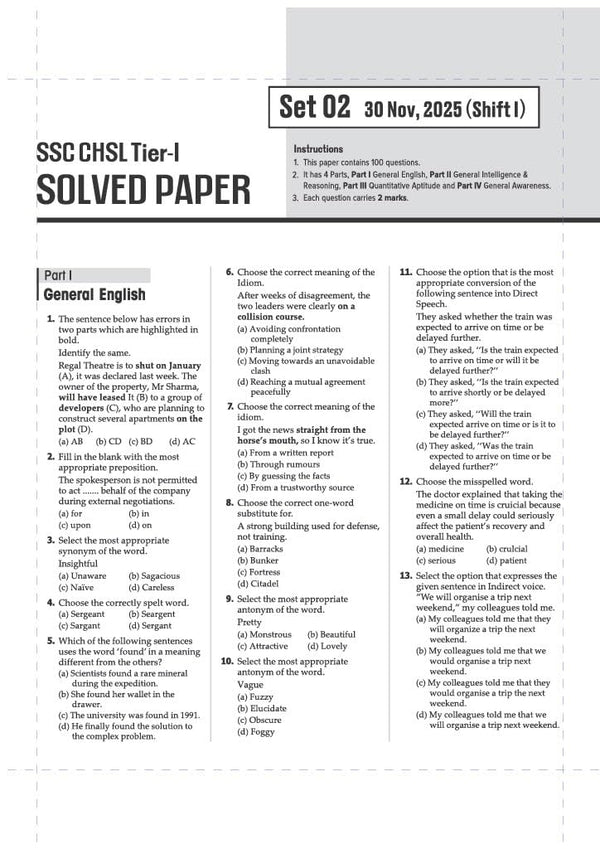 SSC CHSL (Tier 1) Exam 2026 | 36 Solved Papers (All Sets November 2025-July 2024) | 3600+ Eduquity + TCS Based Questions, Official Answer Key, Detailed Solutions