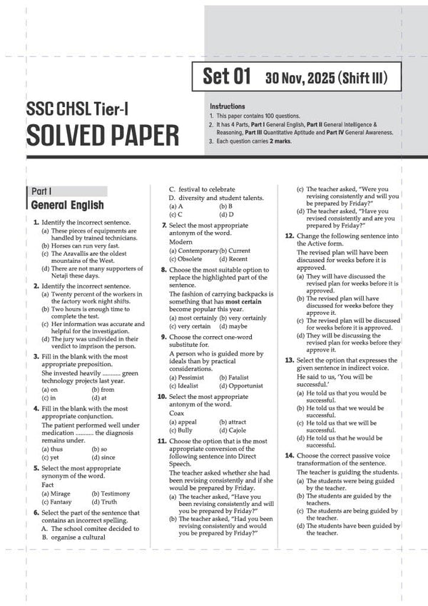 SSC CHSL (Tier 1) Exam 2026 | 36 Solved Papers (All Sets November 2025-July 2024) | 3600+ Eduquity + TCS Based Questions, Official Answer Key, Detailed Solutions