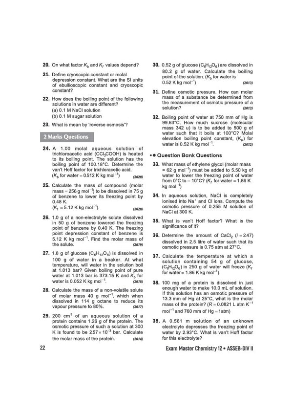 Exam Master Chemistry Class 12 for ASSEB Division-II Exam 2027 | Chapterwise & Topicwise Coverage of Complete Syllabus, Board Questions (2026–2009), Model Question Bank Solutions & Sample Papers