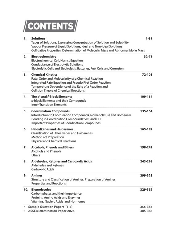 Exam Master Chemistry Class 12 for ASSEB Division-II Exam 2027 | Chapterwise & Topicwise Coverage of Complete Syllabus, Board Questions (2026–2009), Model Question Bank Solutions & Sample Papers