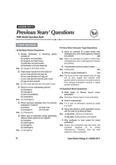 Exam Master Biology Class 12 for ASSEB Division-II Exam 2027 | Chapterwise & Topicwise Coverage of Complete Syllabus, Board Questions (2026–2009), Model Question Bank Solutions & Sample Papers