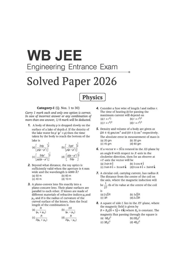 WBJEE Engineering Entrance Exam 2027 | 10 Years Solved Papers (2026–2017) | 100% Original Questions with Detailed Solutions | 3 Mock Tests for 2027