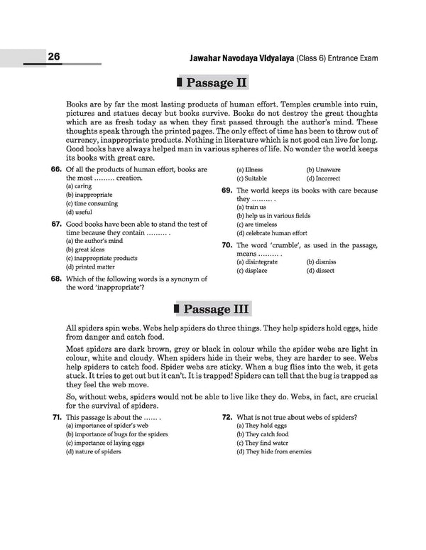 Jawahar Navodaya Vidyalaya Class 6 Entrance Exam 2027 | Solved Papers (2006–2026) 100% Solutions | Mental Ability, Arithmetic & English Language Test | Based on Latest JNVST Exam Pattern | English Medium