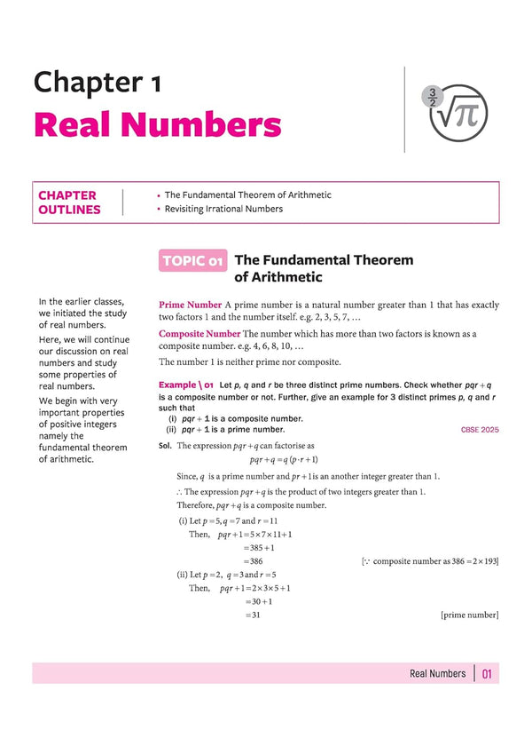 Arihant Class 10 Mathematics index listing Chapter 1 Real Numbers, Chapter 2 Polynomials, and Chapter 3 Pair of Linear Equations in Two Variables