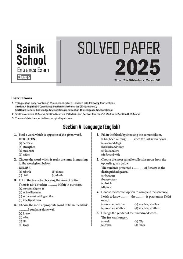 AISSEE Sainik School Class 6 Entrance Exam 2027 | 11 Solved Papers (2026- 2016) | Errorless & Authentic Solutions