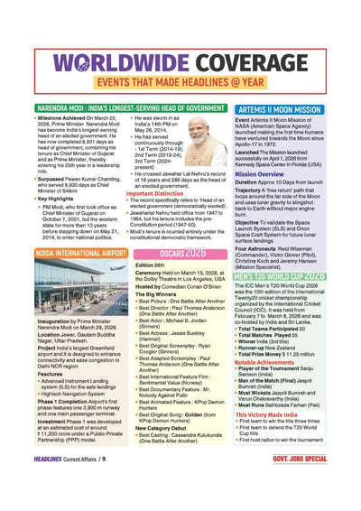 Headlines Current Affairs 2026 | Govt. Jobs Special - 360° Coverage April 2025–April 2026 | UPSC, State PCS, SSC, NDA/CDS, Railway & Police Exams | Exam Pattern Oneliners & Infographic with 10 Mock Tests