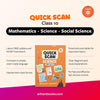 Arihant Quick Scan Science Class 10 textbook cover and features graphic highlighting handwritten style format, clear diagrams, flowcharts, and tables for fast and effective last minute CBSE revision