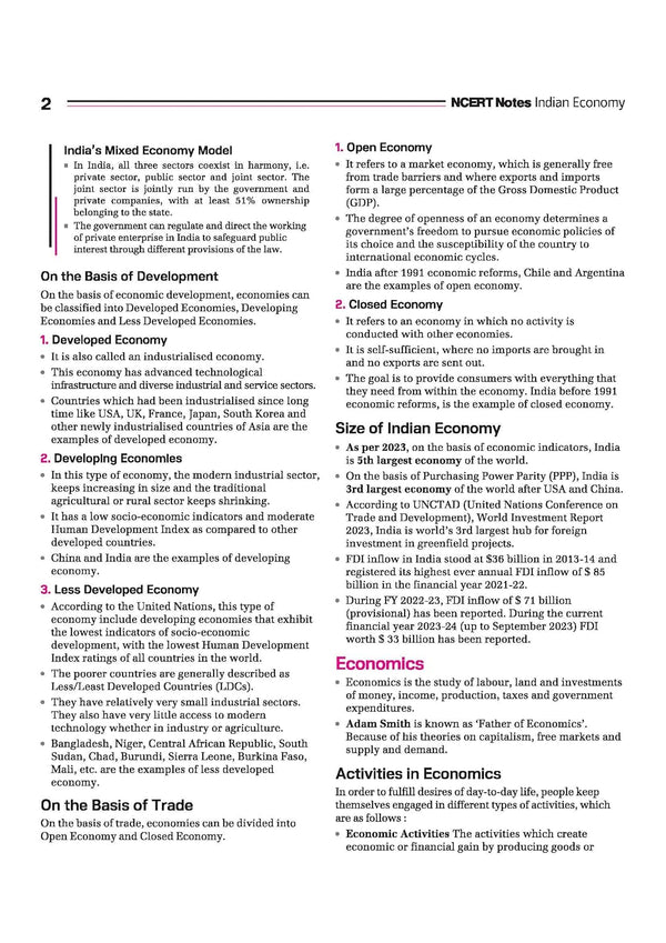 NCERT Notes Indian Economy (Class 9-12) | 2nd Revised Edition | For UPSC and Other Competitive Exams | English Medium