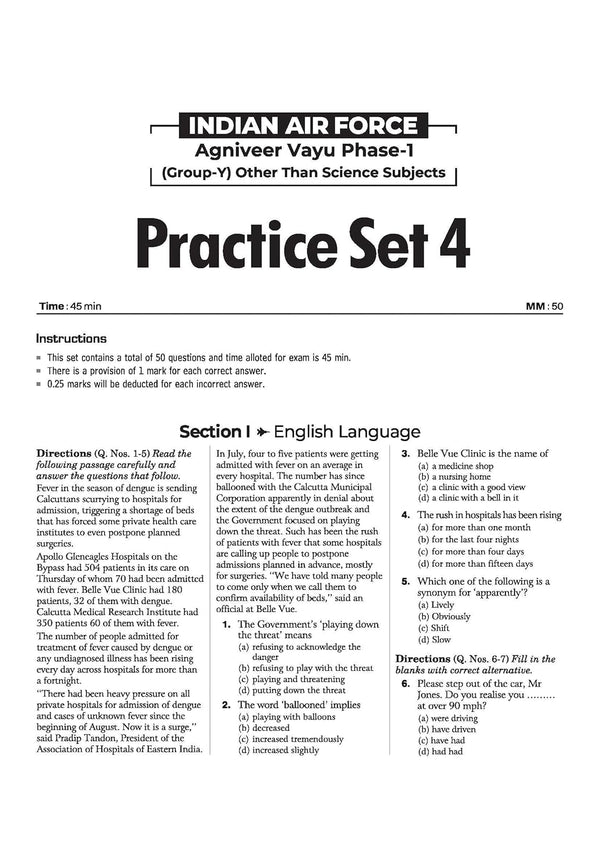 Indian Air Force Agniveer Vayu (Phase 1) Online Exam 2026 | 30 Practice Sets Group Y Other Than Science | with Detailed Solutions and Solved Paper 2025