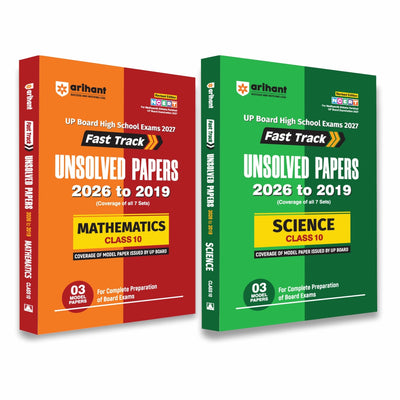 Combo of UP Board Class 10 Fast Track Unsolved Papers Kit (Set of 2 Books: Science & Mathematics) 2019 to 2026 Board Exam Practice Sets | Subjectwise Previous Years Question Bank (English Medium)