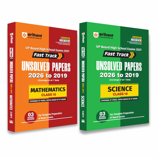 Combo of UP Board Class 10 Fast Track Unsolved Papers Kit (Set of 2 Books: Science & Mathematics) 2019 to 2026 Board Exam Practice Sets | Subjectwise Previous Years Question Bank (English Medium)