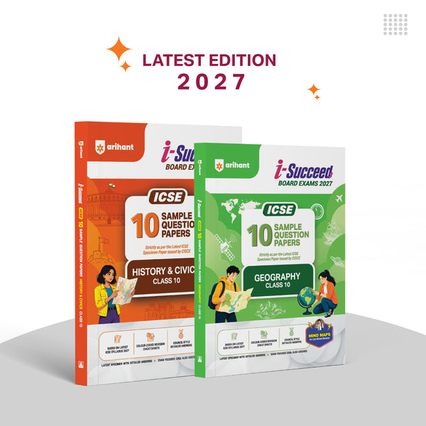 Combo (Set of 2 Books) i-Succeed ICSE Class 10 Exam 2027 Prep Kit: 10 Sample Papers (History & Civics, Geography - HCG 1 & 2) | Colour Cheat Sheets, Mind Maps & Council Style Detailed Answers | Based on Latest CISCE ICSE Board Syllabus 2027