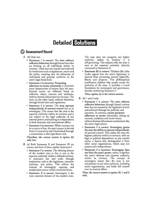 Arihant Ignite Topicwise MCQs Indian Polity Chapter 1 sample page showing Assessment Round questions on Constitutional Terms State and Nation characteristics sovereignty and political legitimacy