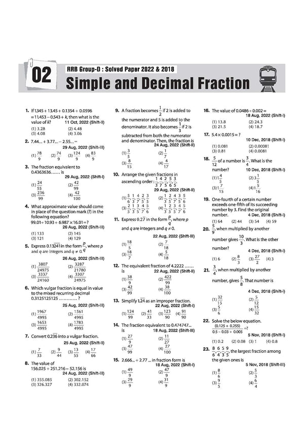 RRB Group-D Computer Based Test 2026 | Sectionwise Chapterwise Solved Papers (2025, 2022, 2018) | 100% Detailed Solutions | Dhurandhar Series