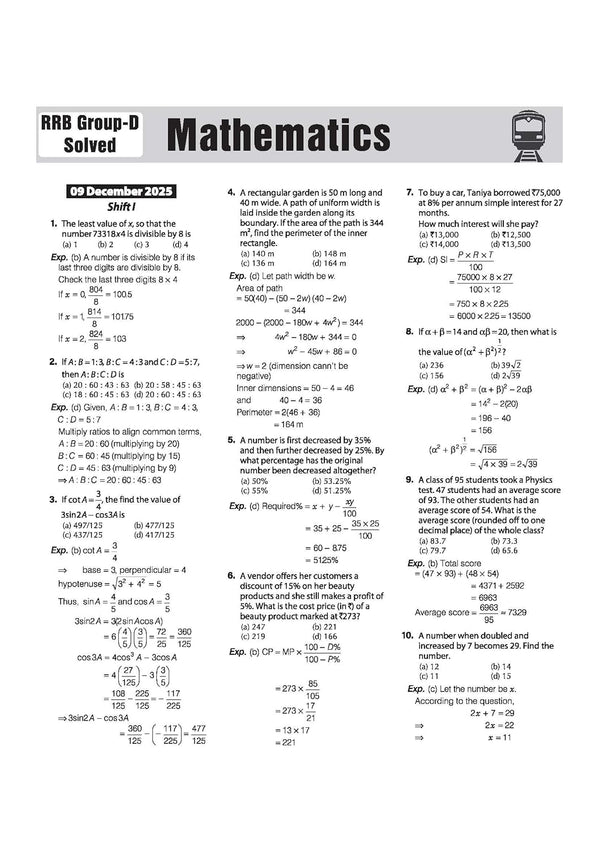 RRB Group-D Computer Based Test 2026 | Sectionwise Chapterwise Solved Papers (2025, 2022, 2018) | 100% Detailed Solutions | Dhurandhar Series