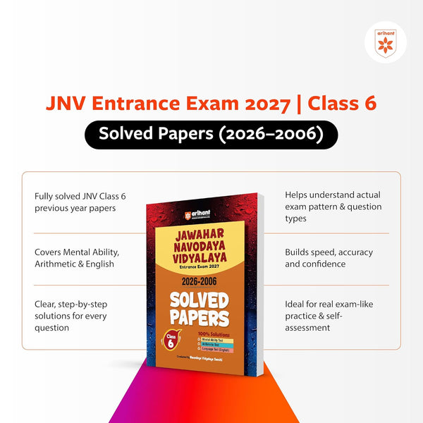 Jawahar Navodaya Vidyalaya Class 6 Entrance Exam 2027 | Solved Papers (2006–2026) 100% Solutions | Mental Ability, Arithmetic & English Language Test | Based on Latest JNVST Exam Pattern | English Medium