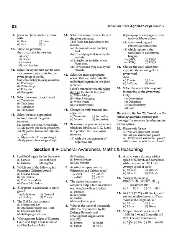 Indian Air Force Agniveer Vayu (Phase 1) Online Exam 2026 | 30 Practice Sets Group Y Other Than Science | with Detailed Solutions and Solved Paper 2025