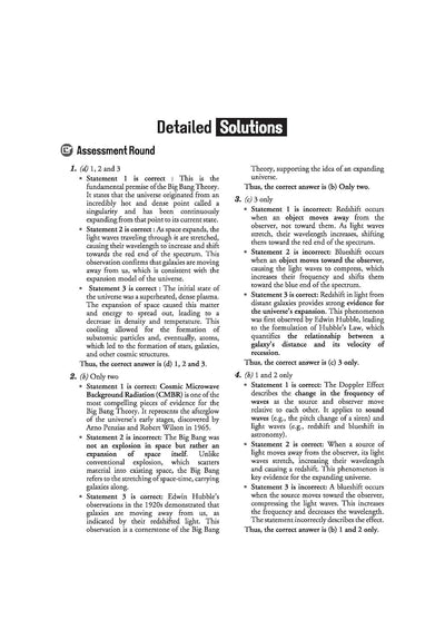 Arihant Ignite Topicwise MCQs Science and Technology Chapter 1 sample page showing Assessment Round questions on Astronomy the Big Bang Theory Cosmic Microwave Background Radiation and Doppler Effect redshift mechanics