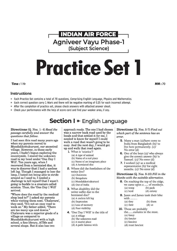 Indian Air Force Agniveer Vayu (Phase 1) Online Exam 2026 | 25 Practice Sets Group X Science | with Detailed Solutions and Solved Paper 2025